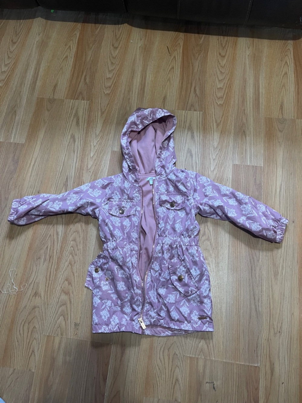 Tahari Pink Floral Hooded Raincoat for Kids 3T